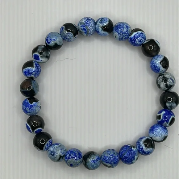 NWOT Blue Fire Agate 8mm Bracelet - Picture 6 of 7
